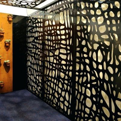 Black Shelf Room Divider Screen Foldable Rectangle Carved Design